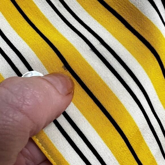 Austin Reed 100% silk yellow, white stripe long sleeve vintage 14 large button - Picture 10 of 12